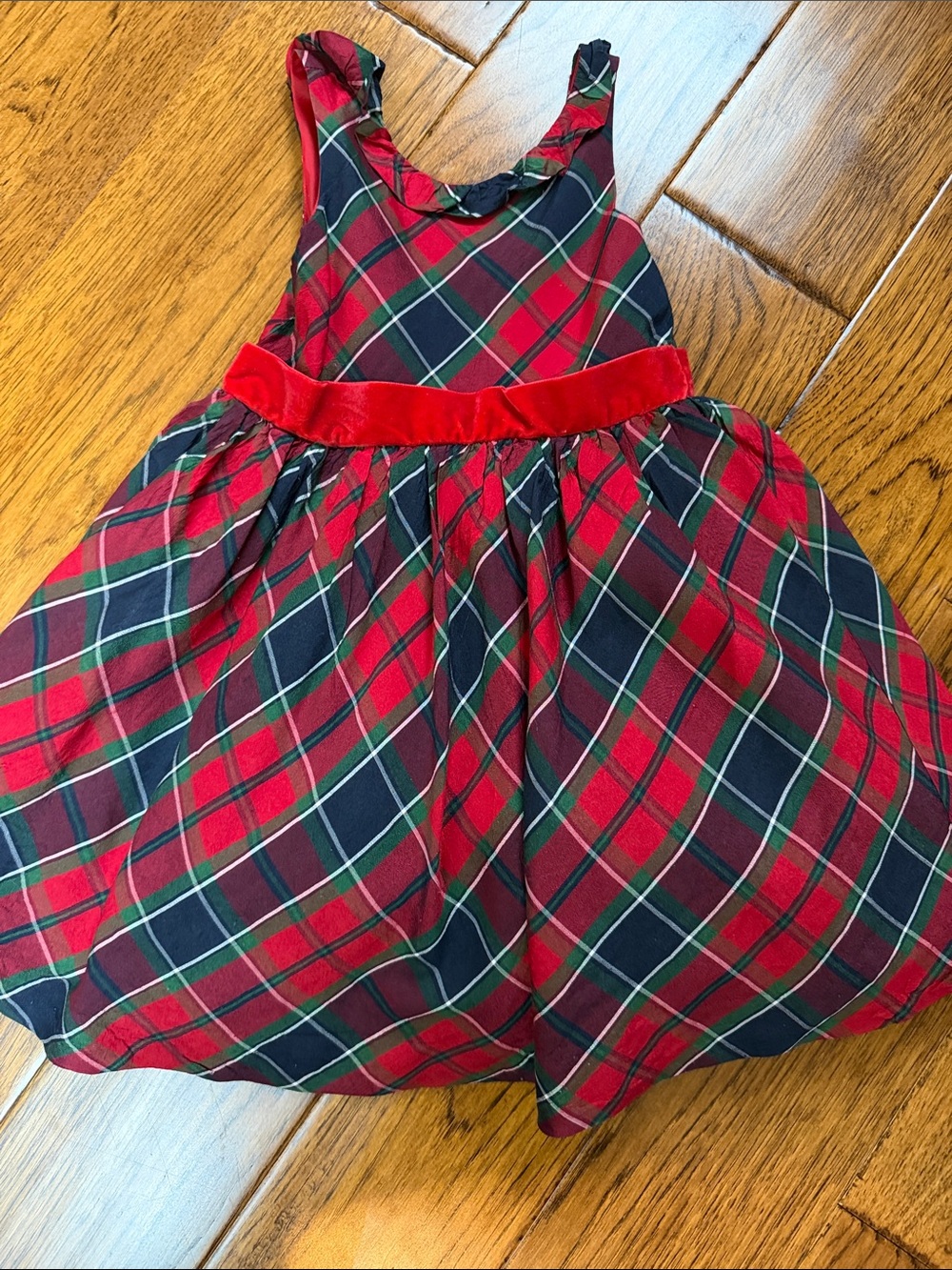 Janie and Jack Red and Navy Plaid Velvet-Waist Holiday Dress